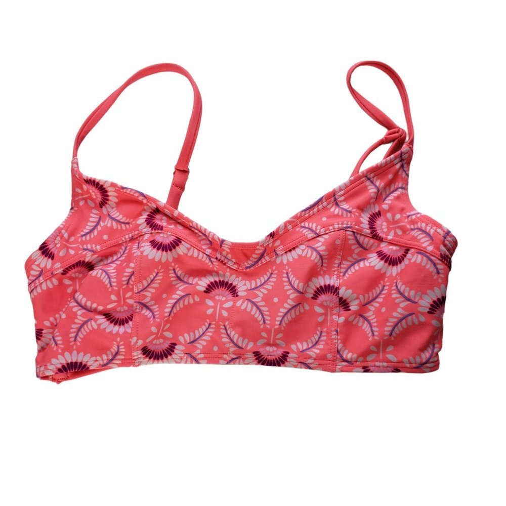 Old Navy Bikini Top Crop Style Hot Pink Big Floral Swim Suit Strappy Back Small